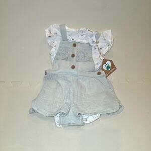 NWT Emma's Garden floral bodysuit and overalls‎ outfit 6-9mo